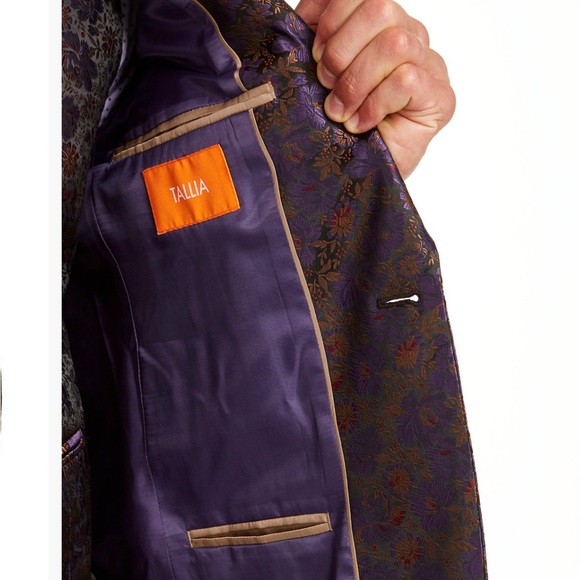 TALLIA Purple and Gold Brocade Tuxedo Blazer - Picture 3 of 11